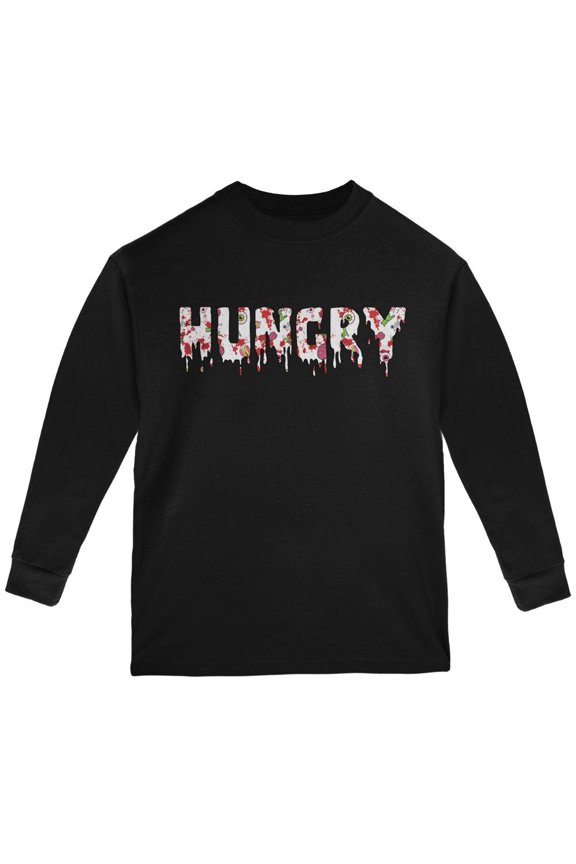 Halloween Hungry Zombie Pattern Youth Long Sleeve T Shirt Black YSM
