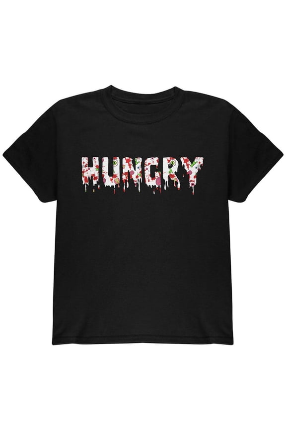 Halloween Hungry Zombie Pattern Youth T Shirt Black YLG