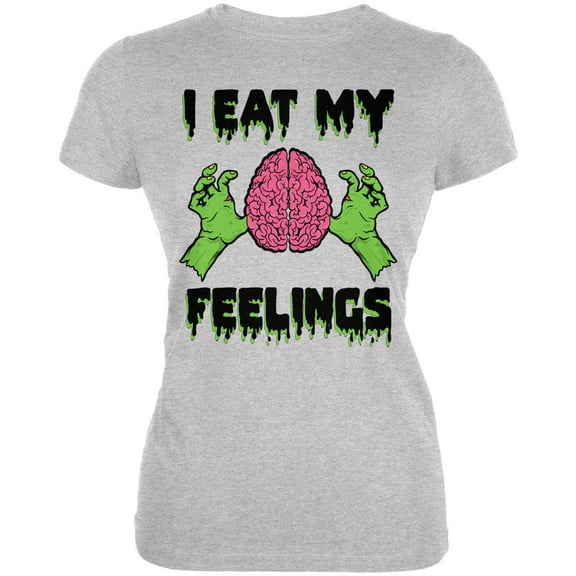 Halloween I Eat My Feelings Zombie Brain Juniors Soft T Shirt Heather MD