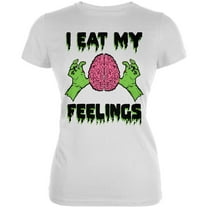 Halloween I Eat My Feelings Zombie Brain Juniors Soft T Shirt White LG