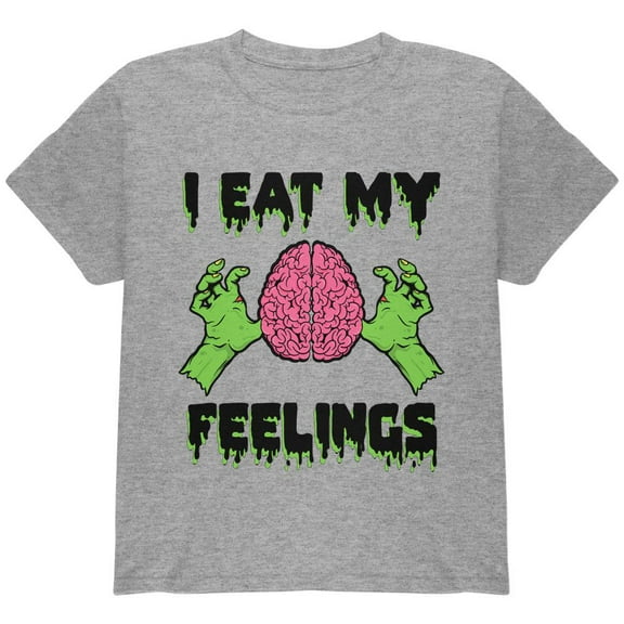 Halloween I Eat My Feelings Zombie Brain Youth T Shirt Heather YMD