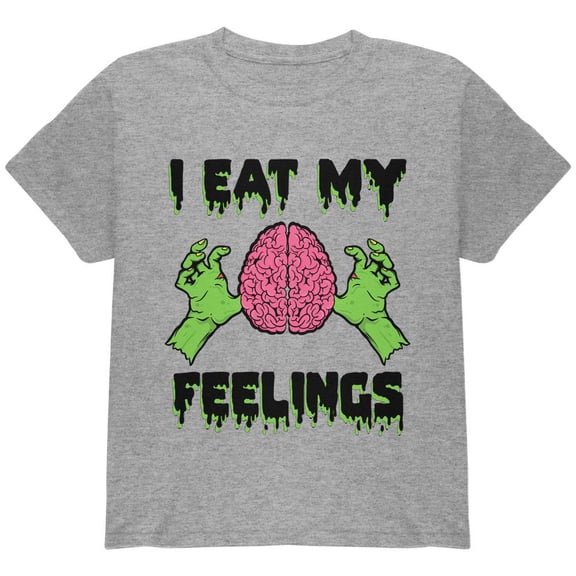 Halloween I Eat My Feelings Zombie Brain Youth T Shirt Heather YSM