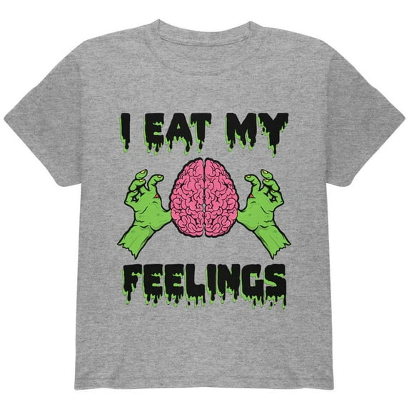 Halloween I Eat My Feelings Zombie Brain Youth T Shirt Heather YXL
