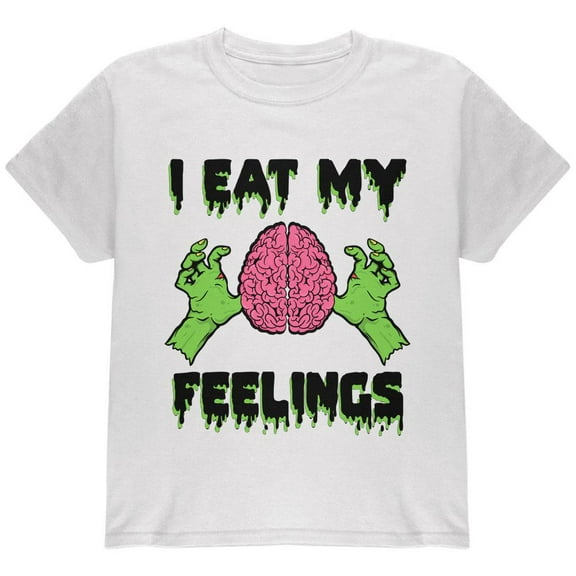 Halloween I Eat My Feelings Zombie Brain Youth T Shirt White YMD