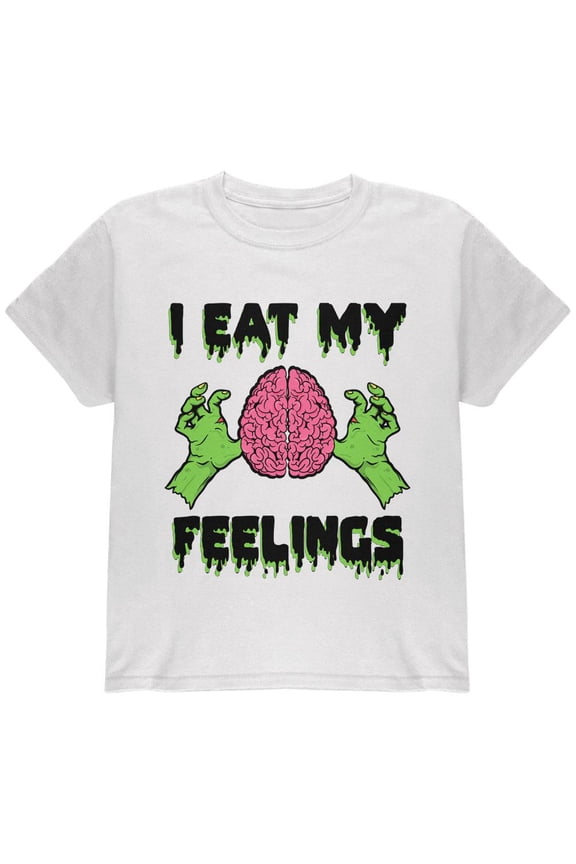Halloween I Eat My Feelings Zombie Brain Youth T Shirt White YSM