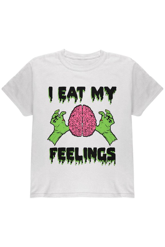 Halloween I Eat My Feelings Zombie Brain Youth T Shirt White Youth X-SM
