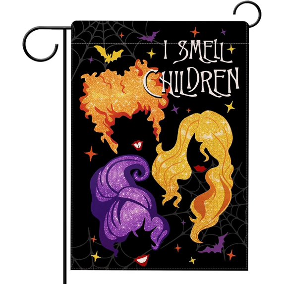 Halloween I Smell Children Garden Flag Double Sided, Sanderson Sisters Witches Hocus Pocus Decorative Yard Outdoor Home Small Decor, Funny Holiday Black Outside House Decoration 12 x 18