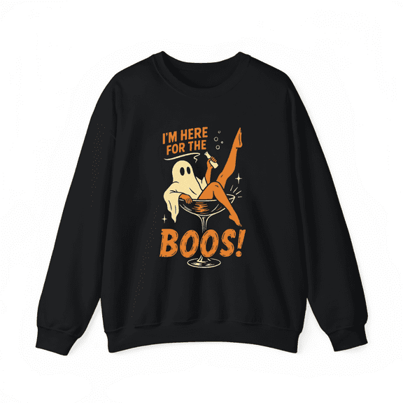 Halloween I'm Here For The Boos patterned T-shirt top round neck long sleeve comfortable Black S-3XL