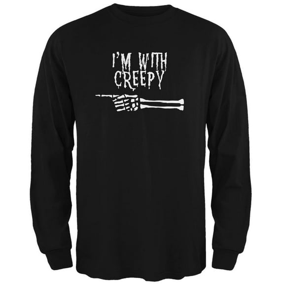 Halloween I'm With Creepy Black Adult Long Sleeve T-Shirt - Medium