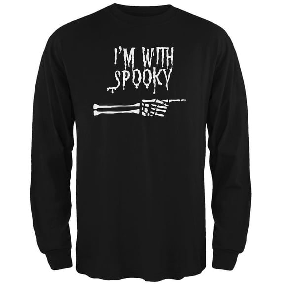 Halloween I'm With Spooky Black Adult Long Sleeve T-Shirt - Large