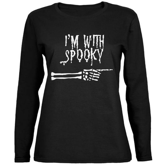Halloween I'm With Spooky Black Womens Long Sleeve T-Shirt - X-Large