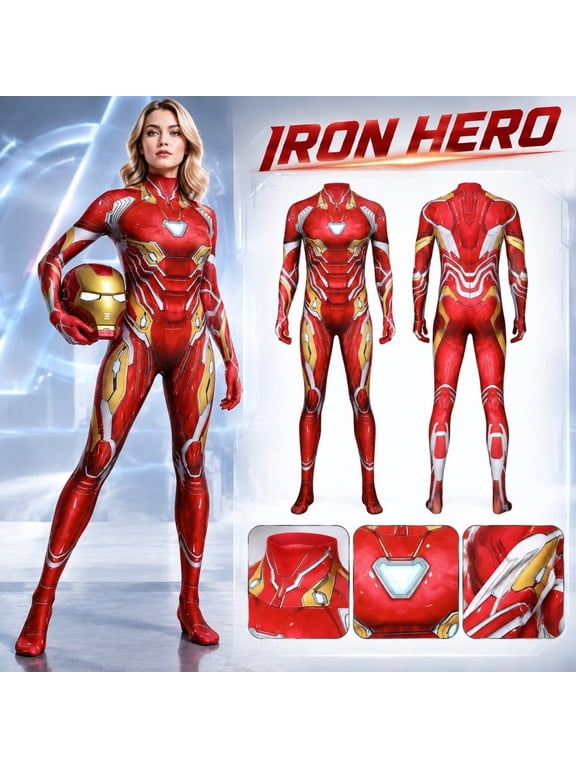 Halloween ICostume Adult Iron Hero Cosplay Bodysuit Red Armor Jumpsuit Costume for Women Comic Con Dress Up Party Outfit with Mask
