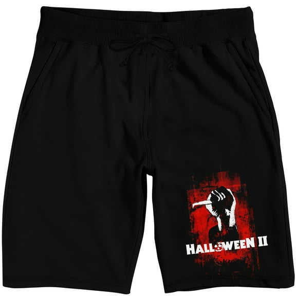 Halloween II Distressed Logo Graphic Men's Black Lounge Shorts-Small