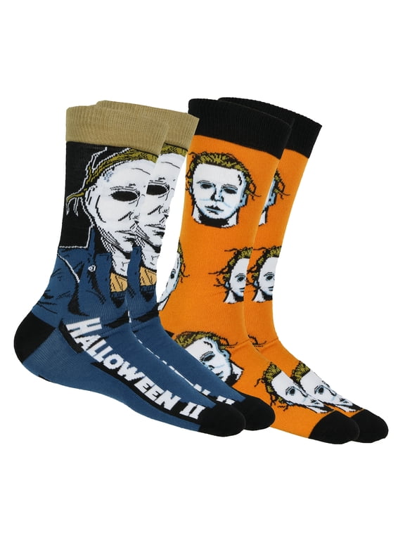 II Socks Men's Michael Myers 2-Pair Adult Horror Novelty Mid-Calf Crew Socks (Fits Shoe Size 6-12)