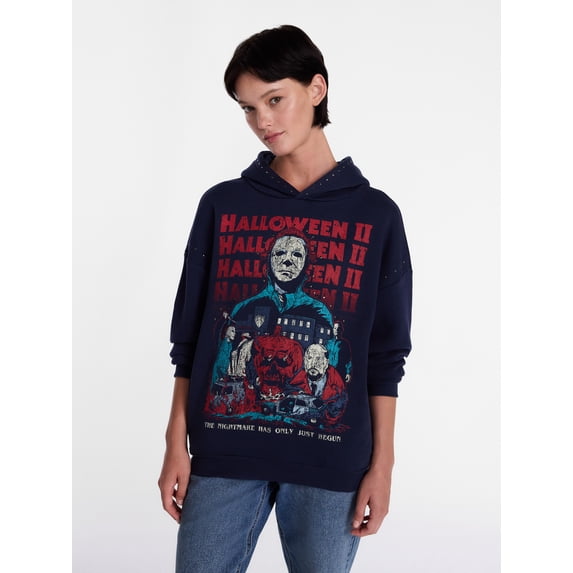 Halloween II Women's Studded Graphic Hoodie with Long Sleeves, Sizes XXS-4X