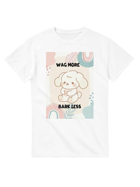 Cute Dog Graphic T-Shirt for Men Women, Wag More Bark Less Dog Shirt, Funny Puppy Lover Tee, Casual Cotton Crewneck Graphic Tee