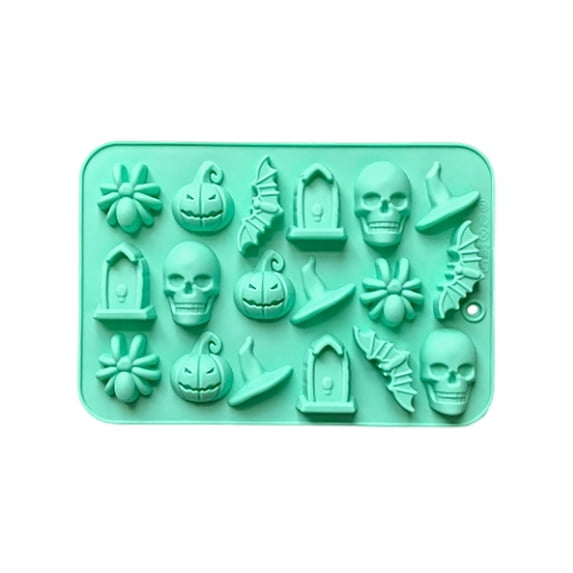 Halloween Ice Cube Mold 18 Cavity Summer Ice Tray with Skull Pumpkin Bat Spider Ghost House Witch Hat Shapes Reusable Non-Stick Baking Mold For Ice Cube Chocolate Candy Party Drinks Dessert Making