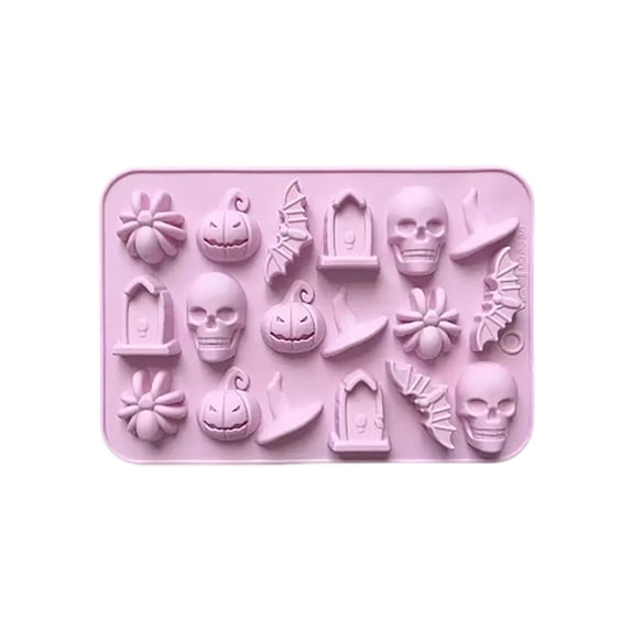 Halloween Ice Cube Mold 18 Cavity Summer Ice Tray with Skull Pumpkin Bat Spider Ghost House Witch Hat Shapes Reusable Non-Stick Baking Mold For Ice Cube Chocolate Candy Party Drinks Dessert Making