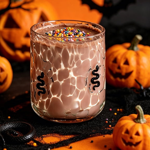 Halloween Icon Juice Glasses, 14 oz Icon Whiskey Glass, Old Fashioned Hand Blown Stemless Drinking Cups with Ghost Bat Design, for Fall Holiday Party Home Dining Table Decor, A