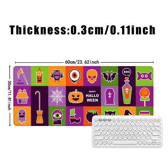 Halloween Icon Mouse Pad 31.5 x 11.82 Inches Rubber Desk Mat with Pumpkin Bat Ghost Design for Office and Home Use