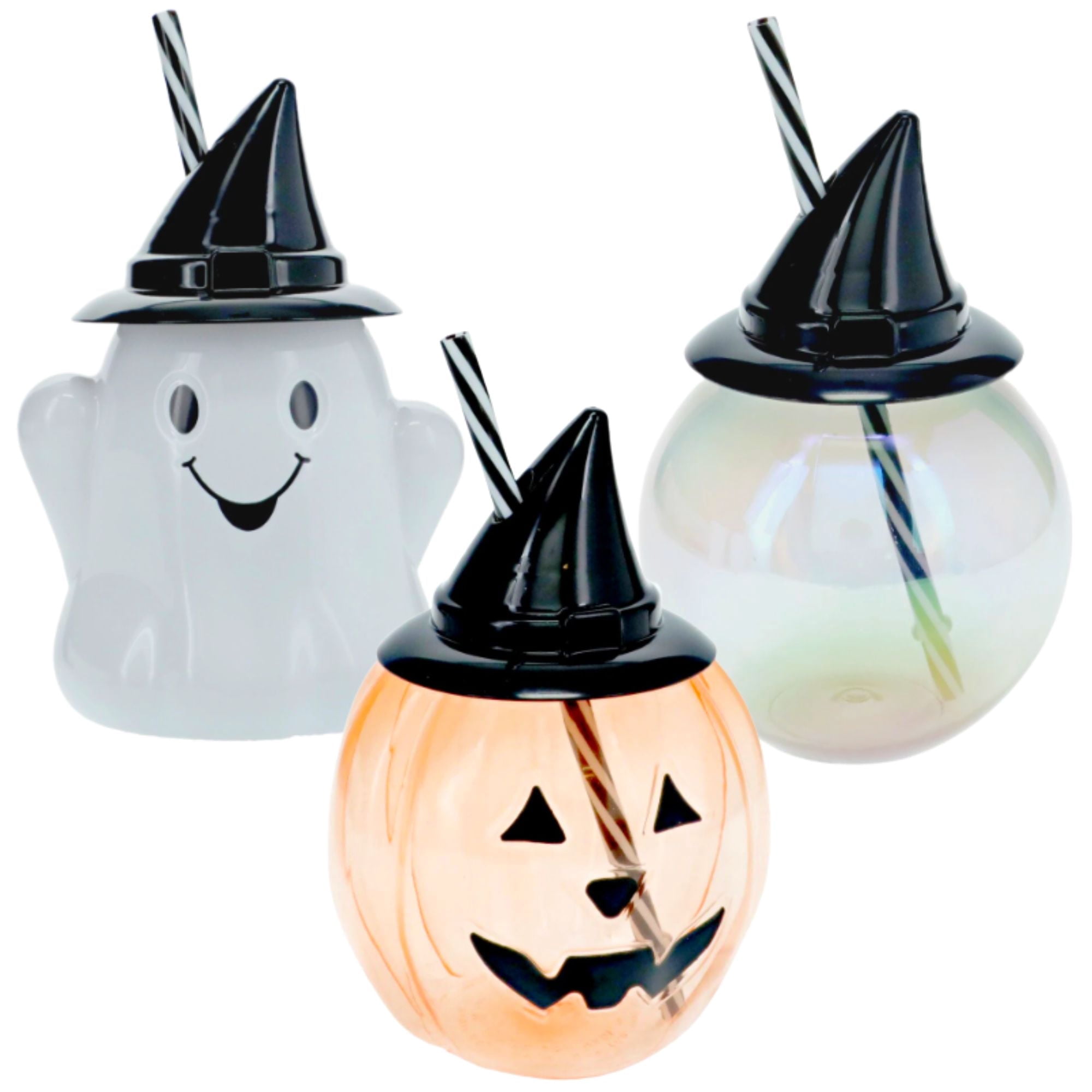 Halloween Icon Plastic Canteen Sippers with Straws, 6.17in Spooky