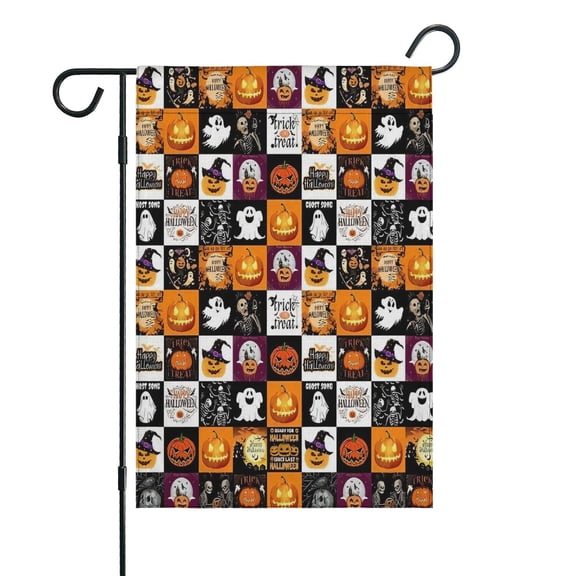 Halloween Icons Collage Pattern Fall Garden Flags 12.5"x18" Double Side,Small Yard Flags for Outside,Outdoor Fall Decor,Autumn Funny Garden Flag Yard Decoration