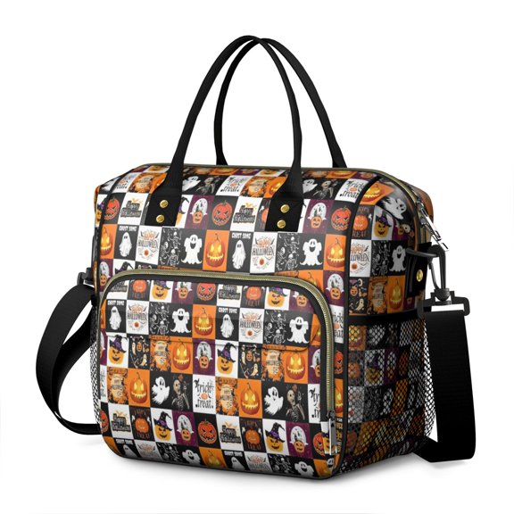 Halloween Icons Collage Pattern Womens Lunch Box for Work,Insulated Large Lunch Bag for Tween and Teen,Loncheras Para Mujer,Leakproof Adult Lunch Bag for Work,Beach,Travel,Picnic,Camping