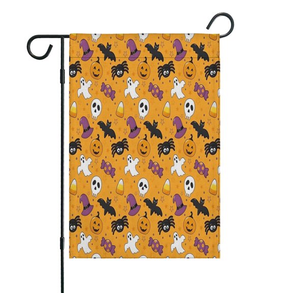Halloween Icons Pattern Fall Garden Flags 12.5"x18" Double Side,Small Yard Flags for Outside,Outdoor Fall Decor,Autumn Funny Garden Flag Yard Decoration