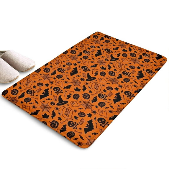 Halloween Icons Pattern Flannel Non Slip Door Rugs,Washable Door Mats Indoor,Decorative Door Mats,Dirt-Resistant and Absorbent Doormat for Entrance,Bedroom,Kitchen,Bathroom,31.5x17in(80x43cm)