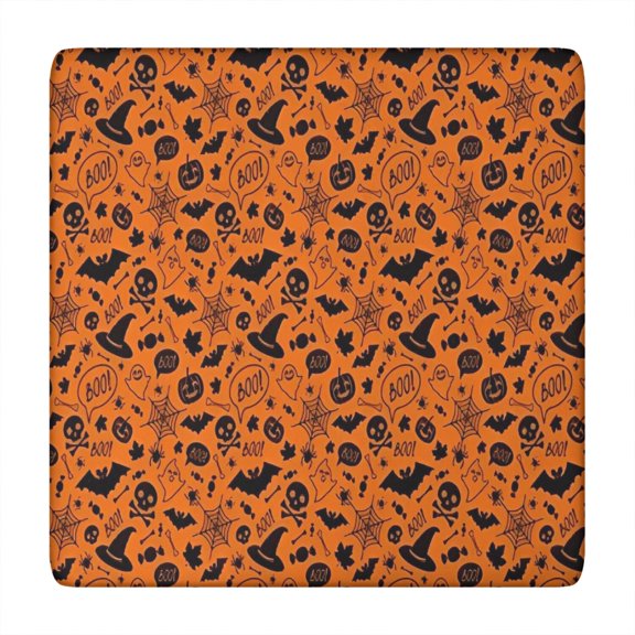 Halloween Icons Pattern Square Fitted Tablecloth with Elastic Edge,Square Table Cover,Washable Elastic Table Cover for Home Kitchen Party Decor 34"x34"