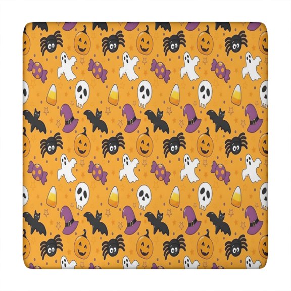 Halloween Icons Pattern Square Fitted Tablecloth with Elastic Edge,Square Table Cover,Washable Elastic Table Cover for Home Kitchen Party Decor 34"x34"