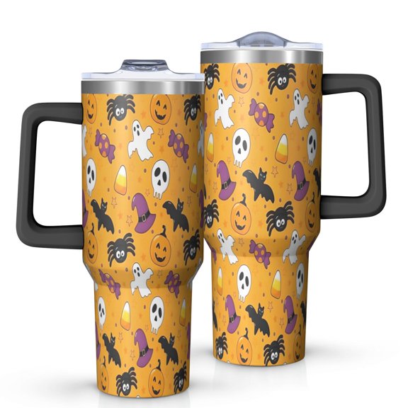Halloween Icons Pattern Tumbler with Handle and Lid,40oz Double Wall Vacuum Insulated Tumbler,Cups Gift for Women and Men