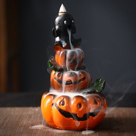 Halloween Incense Burner Holder Stacked Pumpkin Ghost Desktop Ornament SpookyChic Decor Sculpture For Home Aromatherapy Meditation Mantel Shelf Tabletop Display