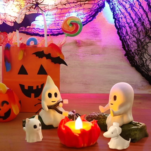 Halloween Indoor Decorations: Cute Ghost Smores Scene with Flickering Night Light, 3D Spooky Ornaments | Halloween Lights,1PC