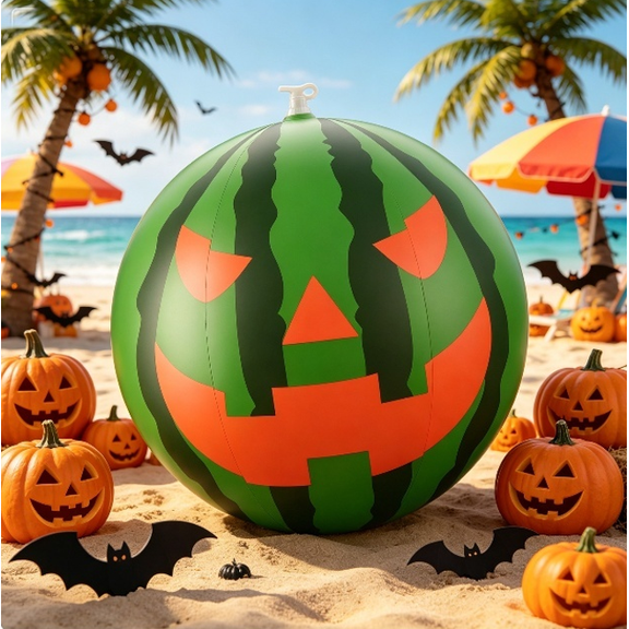 Halloween Inflatable Beach Balls Halloween Watermelon Pool Floats Plastic Jack O Lantern Party Decoration Inflatable for Yard, Garden, and Lawn Halloween Decorations Outdoor