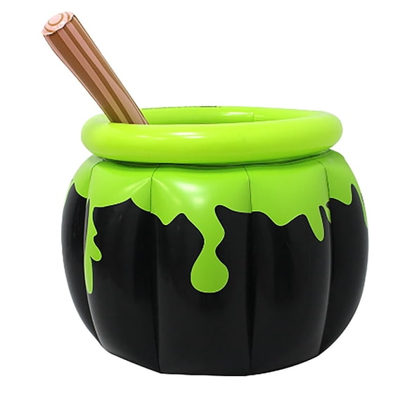 Halloween Inflatable Cauldron Cooler 23.6x26.3 Inch Giant Black Ice Bucket with Stirring Rod for Pool Party Drink Container Photo Prop Decoration