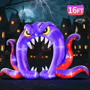DeeKom Giant Halloween Inflatable Octopus Archway Decorations, Blowup Outdoor Decor Purple Lights Up, 8 ft x 16 ft