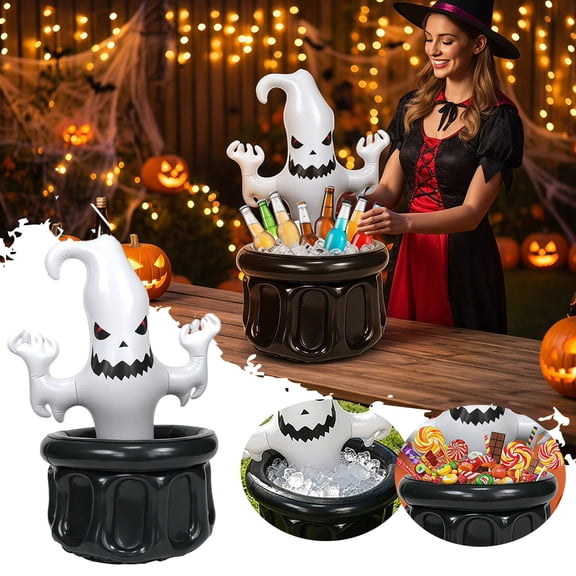 Halloween Inflatable Ghost Cooler, Large Spooky Inflatable Drink Cooler/Ice Bucket With Drain Plug, For Yard Halloween Decorations