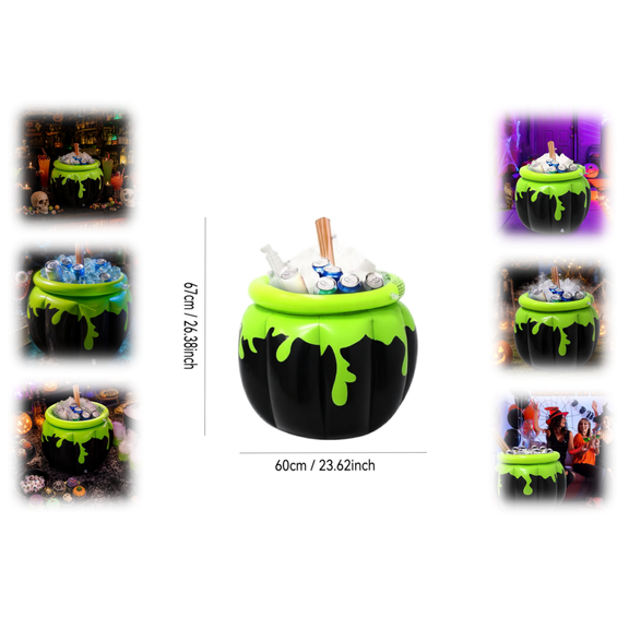 Halloween Inflatable Ice Bucket Giant, Inflatable Cauldron Kettle Halloween Cooler, Large Drink Holder for Parties, Drink Chiller Witch Theme Party Supplies, Outdoor Summer Events