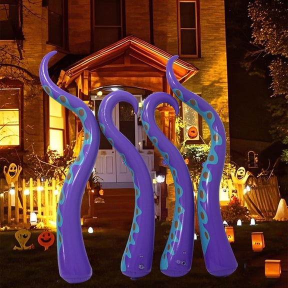 Halloween Inflatable Purple Octopus Tentacles - 4 Pcs PVC Party Decor, Spooky Halloween Yard Garden Decoration