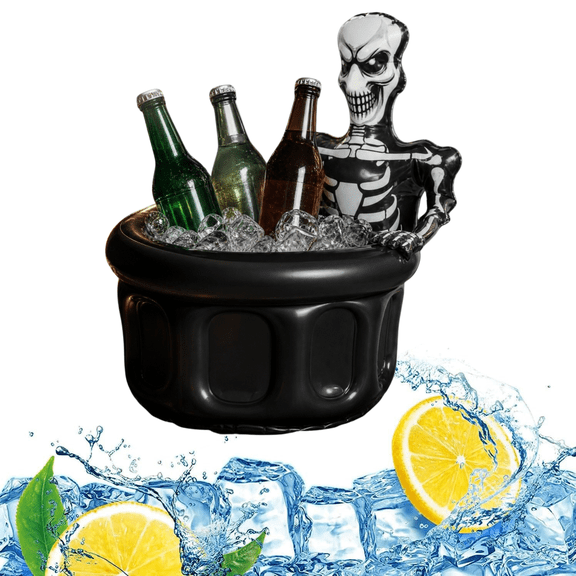 Halloween Inflatable Skeleton Ice Bucket,Inflatable Drink Cooler Tub, Scary Skull Beverage Chiller Container, Halloween Party Decorations for Indoor Outdoor, Bar, Backyard, Pool Party Supplies