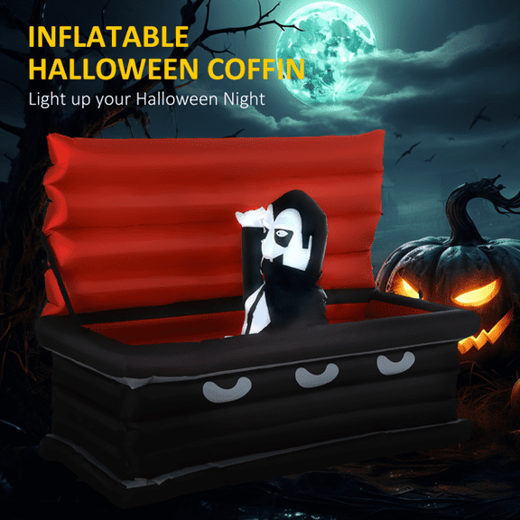 Halloween Inflatable Vampire & Coffin, LED Lights, 2 Air Blowers + Stakes/Tethers/Sandbags, for Indoor/Outdoor Yard/Party