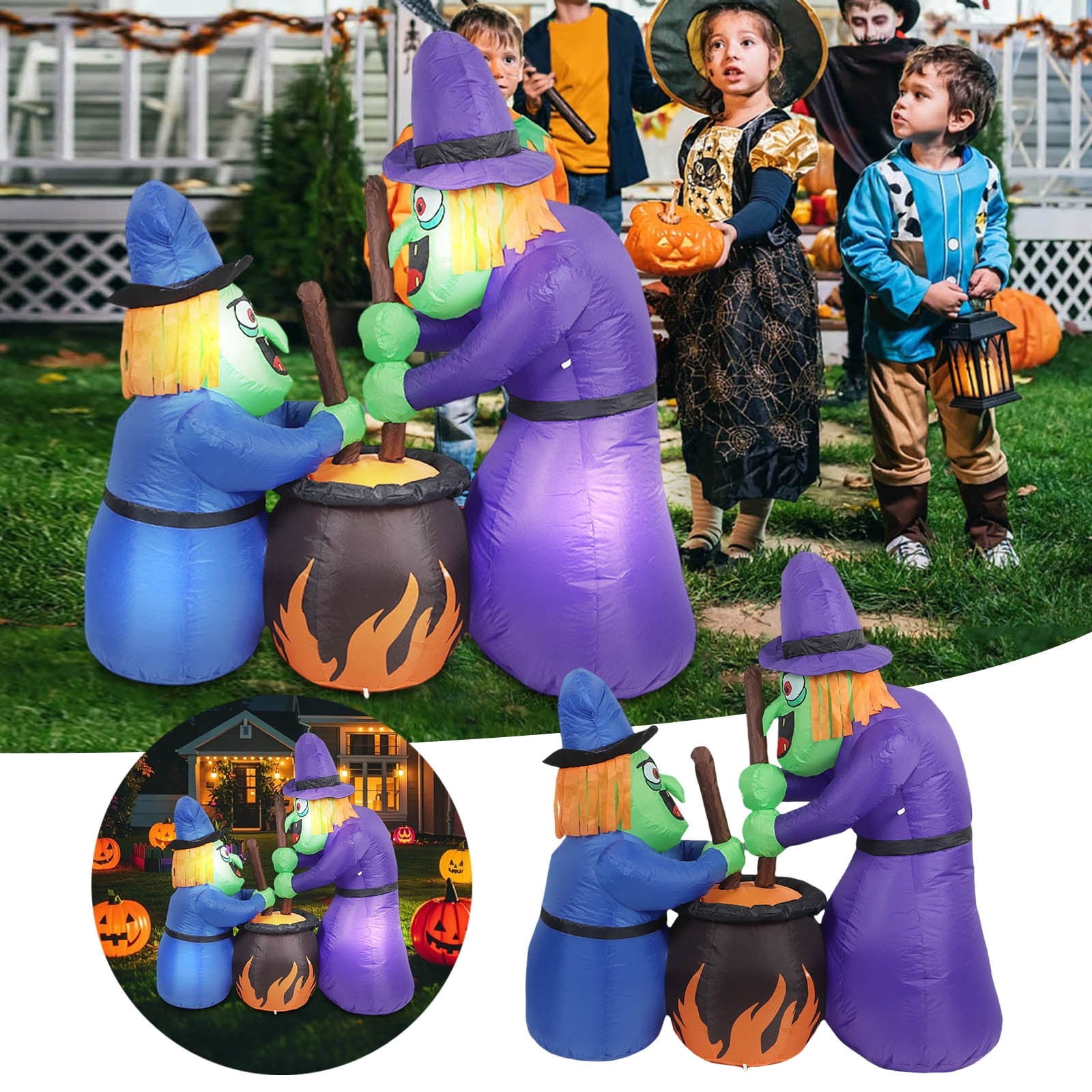 Halloween Inflatable Witch Cauldron Desktop Ornament Party Prop Scary ...