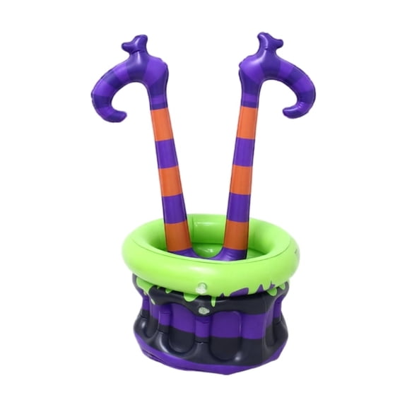 Halloween Inflatable Witch Legs Cauldron Ice Bucket, Large Beverage Cooler Tub with Green Slime Rim, Spooky Party Drink Holder for Halloween Decorations, Buffet Table, Pool Party and Event Decor