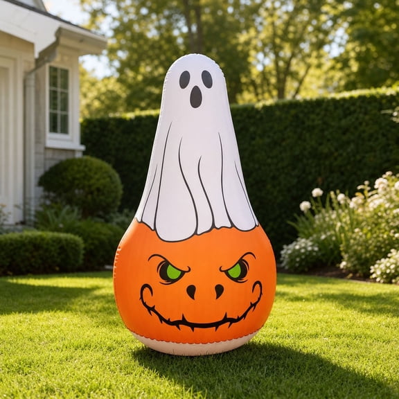 Halloween Inflatables Halloween Outdoor Decorations, 4.2 Foot Light-Up Pumpkin Ghost Airblown with Self-Inflating Build for Yard Lawn Porch Pathway Festive Spooky Silhouette