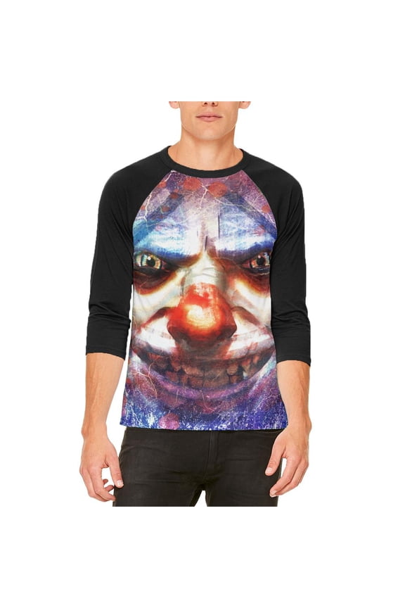 Halloween Insane Nightmare Clown Mens Raglan T Shirt White-Black SM