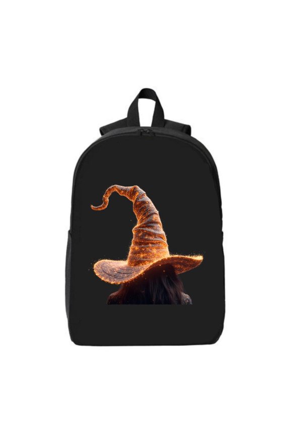 Halloween-Inspired Black Laptop Backpack for College & High School - Features Sparkly Orange - Yellow Witch Hat Design Fits 15 " Laptop & iPad Perfect for - & -