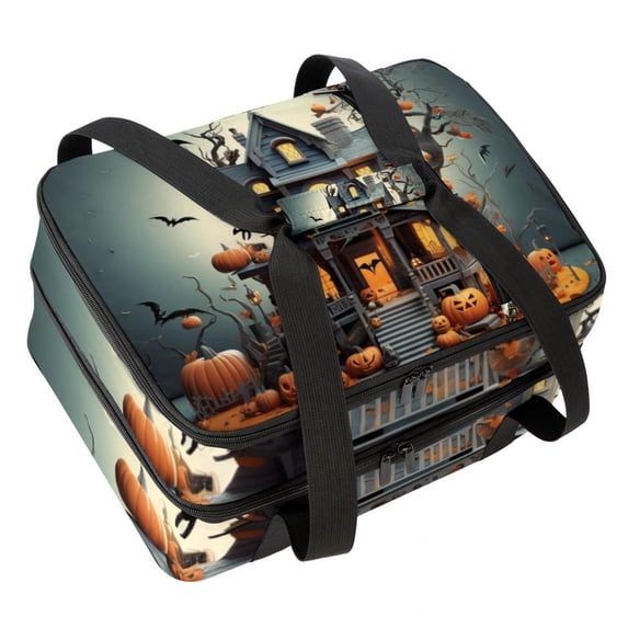 Halloween Insulated Double Layered Lunch Bag with Two Compartments, Large Capacity, Hand Carry, 7.1x11.4x16.1 Inches