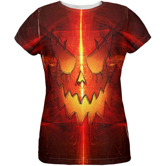 Halloween Intergalactic Pumpkin of Doom All Over Womens T Shirt Multi X-LG