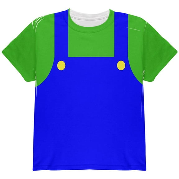 Halloween Italian Green Plumber Costume All Over Youth T Shirt Multi YXL